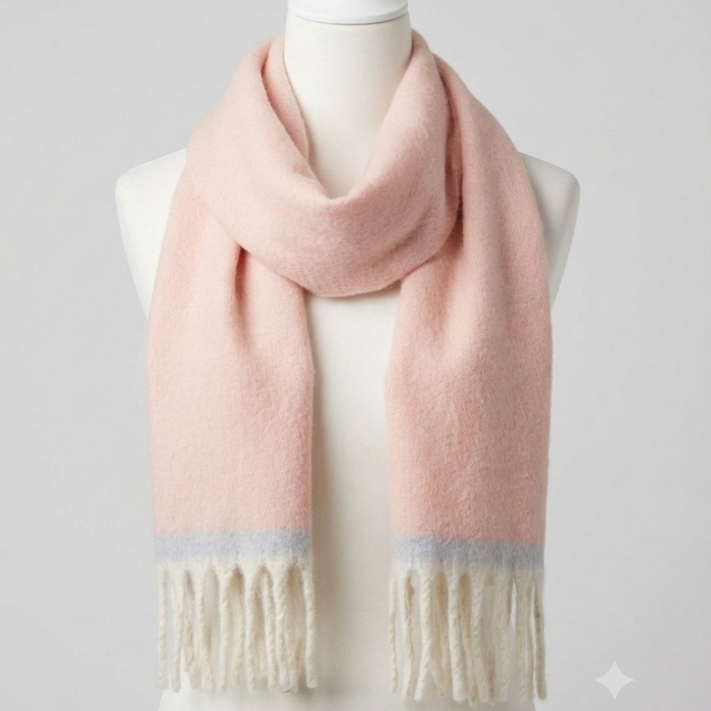Steve Madden Chunky Antique White Fringed Scarf Pastel Colorblock Oversized NWT
